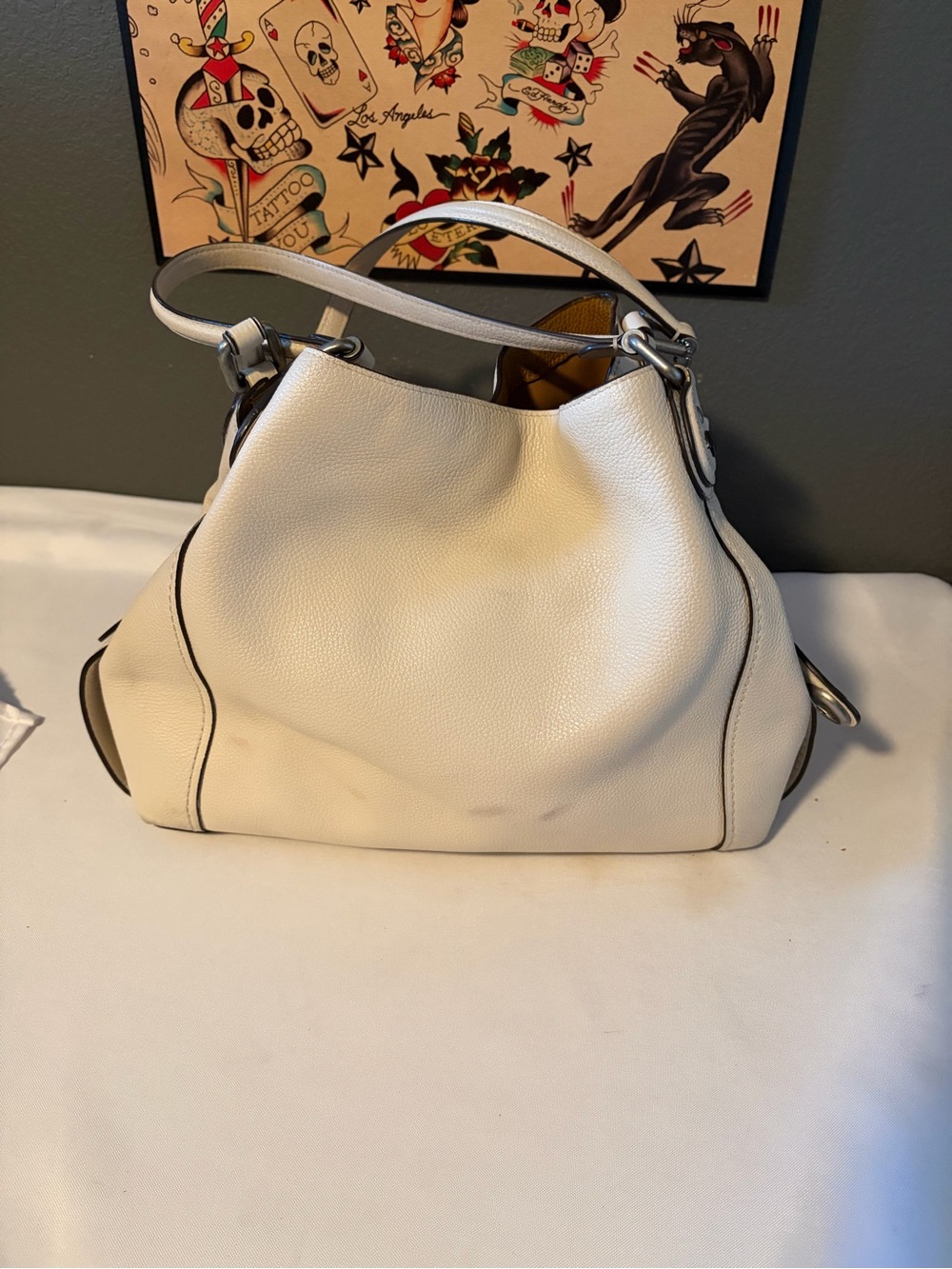 Coach Edie 31 Leather Shoulder Bag w/ Prairie Rivet in Chalk - Picture 2 of 9